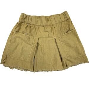 Free People Relaxed Festival Peasant-Style Mini Skirt w Pockets Fringe Tan Sz S